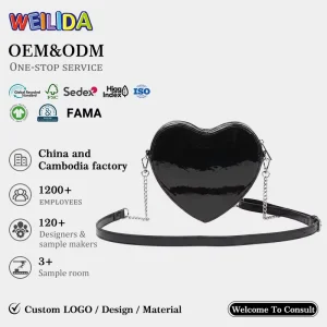 Bespoke Fashion Bags Chain Strap Women’s Black Heart Crossbody Bag For Party Daily Use Valentine Gift