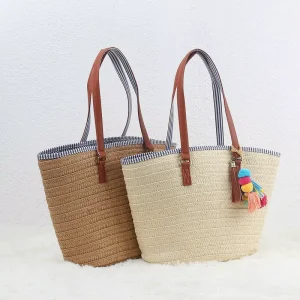 Big Straw Tote Summer Beach Bags Handmade Straw Bag with Tassel Shopping Shoulder Bags