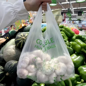 Biodegradable Flat Bottom T Shirt Bags on Roll Eco Friendly Produce Bags for Grocery Stores