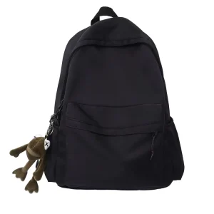 Black Backpack Large Capacity Cute Brown Monster Pendant Polyester Zipper Closure Durable Casual Travel School Unisex Bag