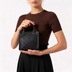 Black Pebbled Leather Mini Tote Bag Lightweight Crossbody Handbag for Women Versatile Purse with Top Handle & Shoulder Strap