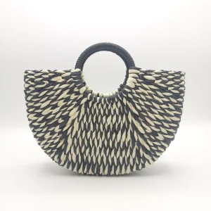 Black and White Straw Woven Handbag Straw Bag for Summer Straw Beach Tote Bag