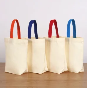 Blank Customizable Small Canvas Tote Bag with Color Straps Mini Canvas Handbag