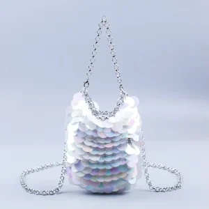 Bling Bohemian Wedding Evening Clutch Purse Handmade Beaded Shell Laser Color Fish Scale Pearl Mini Bag Handbag Chain Phone Bag