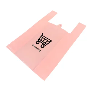 Blue Green Yellow Black White Plastic T Shirt Bags with Handles Grocery Retail Shopping Bag for Supermarket Restaurant Takeout