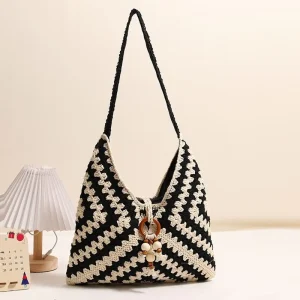 Bohemia Style Shoulder Bag Cotton Rope Woven Bags Vacation Beach Bag Boho Handwoven Versatile Shoulder Bags