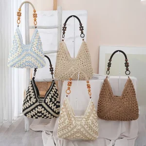 Bohemian Handmade Straw Hobo Tote Bag Holiday Work Everyday Summer Vintage Women Large Capacity Beach Shoulder Bag