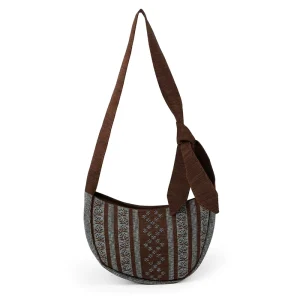 Bohemian Style Flyknit Crescent Crossbody Bag Lightweight Polyester Weave Knotted Shoulder Strap Everyday Casual Hobo Purse