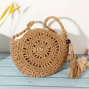 Bohemian Summer Straw Tote Bag with Two Handles Handmade Custom Size