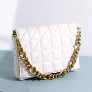 Bolsos Para La Playa Branded Women’s Shoulder Thick Chain Quilted Shoulder Purses and Handbag Women Clutch Ladies Hand Bag