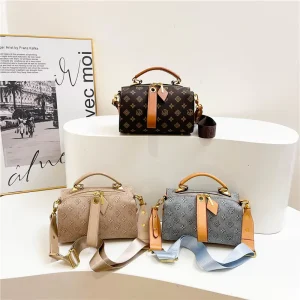 Boston Handbag Women’s Retro Handheld Pillow Bag Wide Strap Single Shoulder Crossbody Bag for Lady