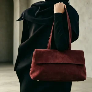Brown Genuine Suede Leather Flap Handbag Women Top Handle Shoulder Bag for Fall Winter Office Fashion