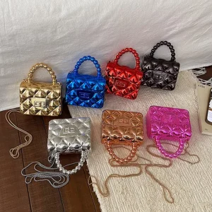 Bulk Cute Glossy Colors Women Mini Evening Acrylic Purse Small Tote Shoulder Bag for Girls
