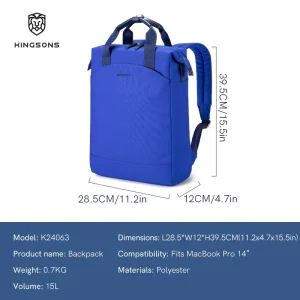 Business Laptop Backpack 15L Dual Top Handle Polyester Fits 14 Inch Notebook Pro Casual Office Daypack