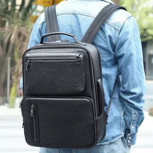 Business Men’s Leather Backpack 16 Inch Laptop Bag Multifunctional Travel Backpack Genuine Leather Backpack for Men