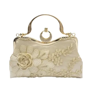 CORIOS Women Waterproof Polyester Evening Clutch Bag Floral Embroidery Vintage Handbag Bridal Wedding Purse Elegant Cover