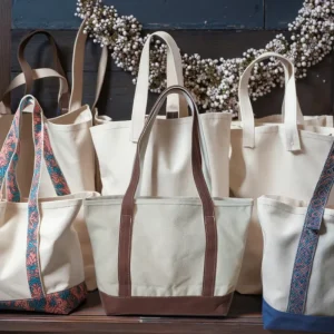 Canvas Beach Tote Bag with Embroidered Logo Natural Colour Striped Handle Personalised Cotton Shopping Bag