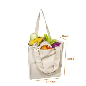 Canvas Grocery Shopping Bags with Handles Cloth Grocery Tote Bags Reusable Shopping Grocery Bags