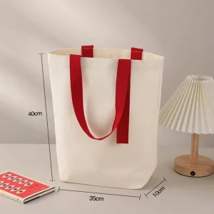 Canvas School Shoulder Bag With Handle Portable Foldable Cotton Tote Bag for Girls