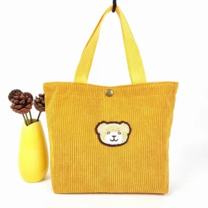 Canvas Shoulder Corduroy Tote Bag for Women Girl Cord Purse With Inner Pocket for Work Beach Lunch Travel Shopping Grocery