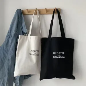 Canvas Tote Bags Recycle Black Clothing Gift Packaging Shopping Bags Eco Friendly Reusable Cotton Canvas Bags