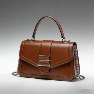 Caramel Brown Shoulder Bag Retro Metal Buckle Leather Handbag Versatile Chain Strap Satchel Classic Sophisticated for Work