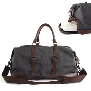 Carry on Travel Bag Unisex Sport Travel Bags Luggage Custom PU Leather Canvas Travel Bag With Shoe Compartment