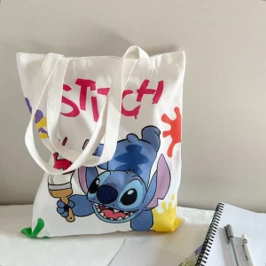 Cartoon Stitch Canvas Bag Simple Cute Shoulder Bag Large Capacity Tote Bag Student Canvas Schoolbag Plush