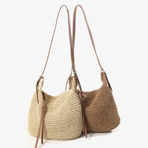 Casual Crossbody Solid Color European American Retro Summer Straw Bag Single Zipper New Versatile Shoulder Woven Vacation Beach