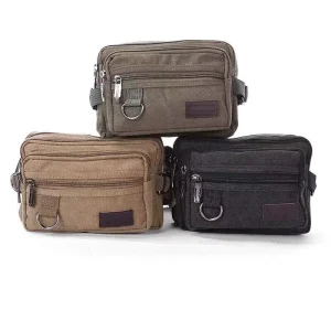 Casual Custom Logo Washed Canvas Multi-pocket Tactical Waist Bag Men’s Outdoors Bags