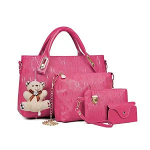 Casual Lady Handbag Set 4 Pieces PU Leather Tote and Crossbody Purse with Zipper Closure Polyester Lining for Women