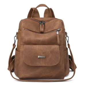 Casual Large Capacity Backpack Purse PU Leather Bag Retro School Bag Travel Backpack for Women