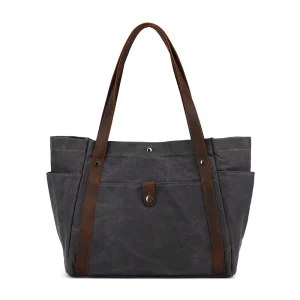 Casual Oil Waxed Canvas Women’s Solid Color Large Capacity Shoulder Crossbody Shopping Storage Tote Bag