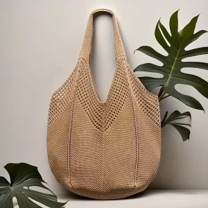 Casual Tote Handbag Women’s Woven Two Shoulder Straps Waterproof Custom Logo Net Bag Seaside Travel Style