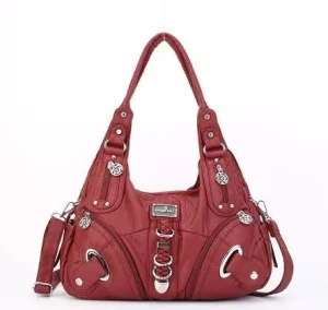 Casual Vintage PU Leather Hobo Handbag for Women Embroidered Satchel Thread Pattern Shoulder Bags