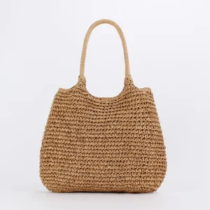Casual Women’s Large Tote Straw Bag Single Shoulder Woven Beach Bag Polyester Lining with Stylish Design