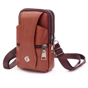 Cell Phone Waist Belt Bag Retro Messenger Bags Genuine Leather Messenger Bag for Men