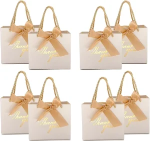 Champagne Gold Ribbon Thank You Hand Bag Gold Stamping Gift Bag Wedding Party Favor Packaging Paper Bag