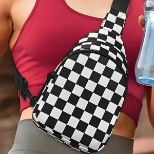 Checkerboard Waist Chest Belt Bag Nylon Waterproof Travel Sport Sling Bag Crossbody Shoulder Bag