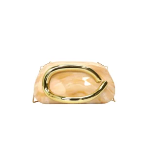 Chic Women’s Waterproof Evening Clutch Bag with Big Metal Handle and Chain Strap Acrylic Soft Polyester Lining Yaxing Brand