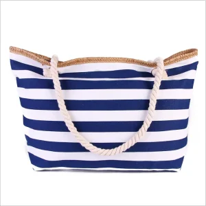 China Manufacturer’s Private Label Fashion Stripe Canvas Beach Tote Bag with Dual Rope Handles Customizable Foldable Design