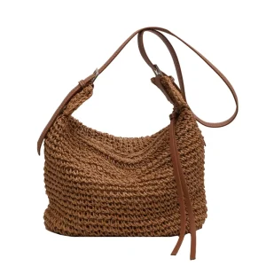 China Popula Solid Color Straw Shoulder Bag Straw Bags for Women Lady Girl Women’s Bag