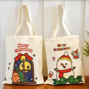 Christmas Canvas Tote Bag Large Capacity Single Shoulder Bag Christmas Gift Bag