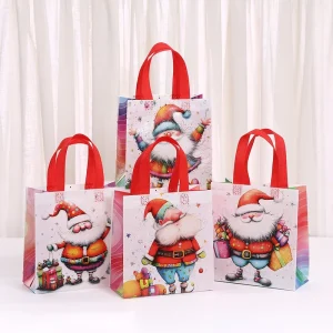 Christmas Gift Bag Santa Snowman Candy Packaging Eco friendly Waterproof Laminated Non Woven Tote Supermarket Holiday Present