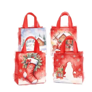 Christmas Printed Non Woven Gift Bag Reusable Shopping Tote Bag With Handle Holiday Xmas Present Packaging Bags
