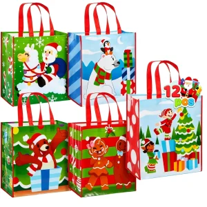 Christmas Tote Bag Extra Large Reusable Non Woven Handbags Santa Claus Design Handles Gift Bags with Custom Logo Screen Printed