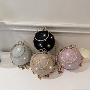 Circular Evening Clutch Bag Crystal Dinner Party Wedding Purses and Handbag