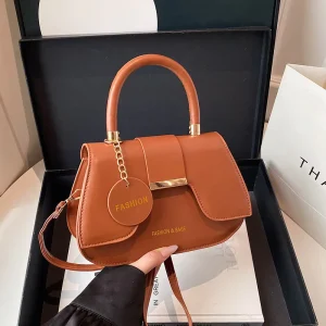 Classic Design Luxury Style Vintage Curved Flap Top Handle Handbag Minimalist Solid PU Crossbody Shoulder Bag For Women