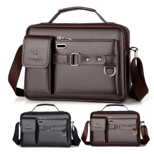 Classic Horizontal Design Men Crossbody Bag Messenger Bag PU Leather Business Travel Sling Bag