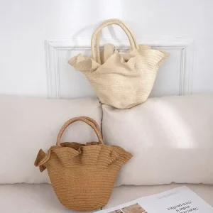 Classic Paper Straw Tote Bag with Handle for Women for All Seasons Summer Winter Autumn Spring